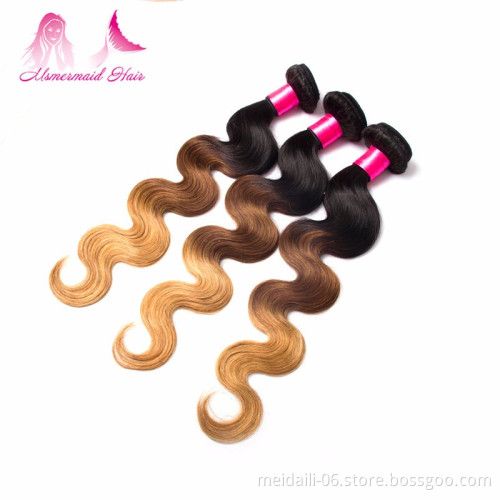 Top Quality Ombre 3 Tones Color 1B/4/27 Remy Brazilian Mink Body Wave Human Hair Weave Bundles